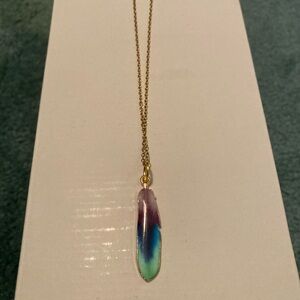 Enamel Bird Feather Pendant Necklace Blue Purple 🪶